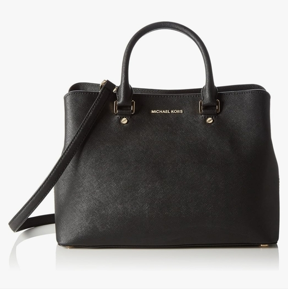 MICHAEL Michael Kors Savannah Large Saffiano Leather Satchel Black Handbag - Picture 4 of 8